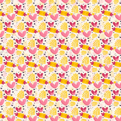 Seamless Hand-Drawn Floral Pattern with Colorful Leaves and Botanical Elements in Soft Pastel Tones – Ideal for Fabric, Wallpaper, and Stationery Design