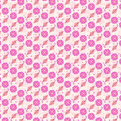 Seamless Hand-Drawn Floral Pattern with Colorful Leaves and Botanical Elements in Soft Pastel Tones – Ideal for Fabric, Wallpaper, and Stationery Design