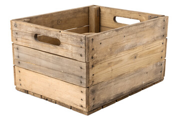 Vintage wooden crate storage container isolated on transparent background
