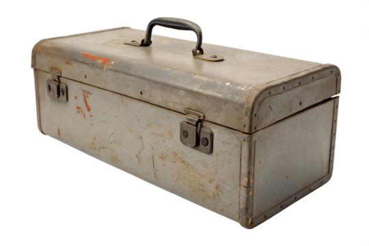 Vintage metal toolbox container storage isolated on transparent background