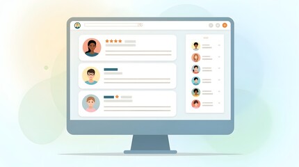An illustration of a user review interface showcasing profiles with ratings and feedback.