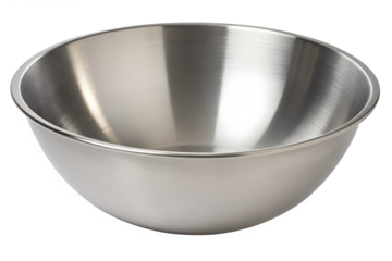 Metal mixing bowl kitchen utensil shiny isolated on transparent background