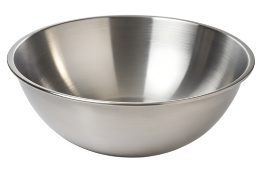 Metal mixing bowl kitchen utensil shiny isolated on transparent background