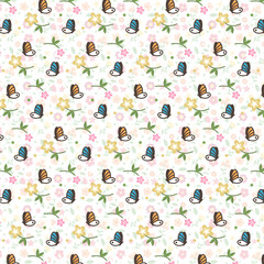 Soft Pink Floral Seamless Pattern with Vintage Petals and Elegant Leaves &ndash; Romantic Botanical Background for Textile, Wallpaper, and Surface Design