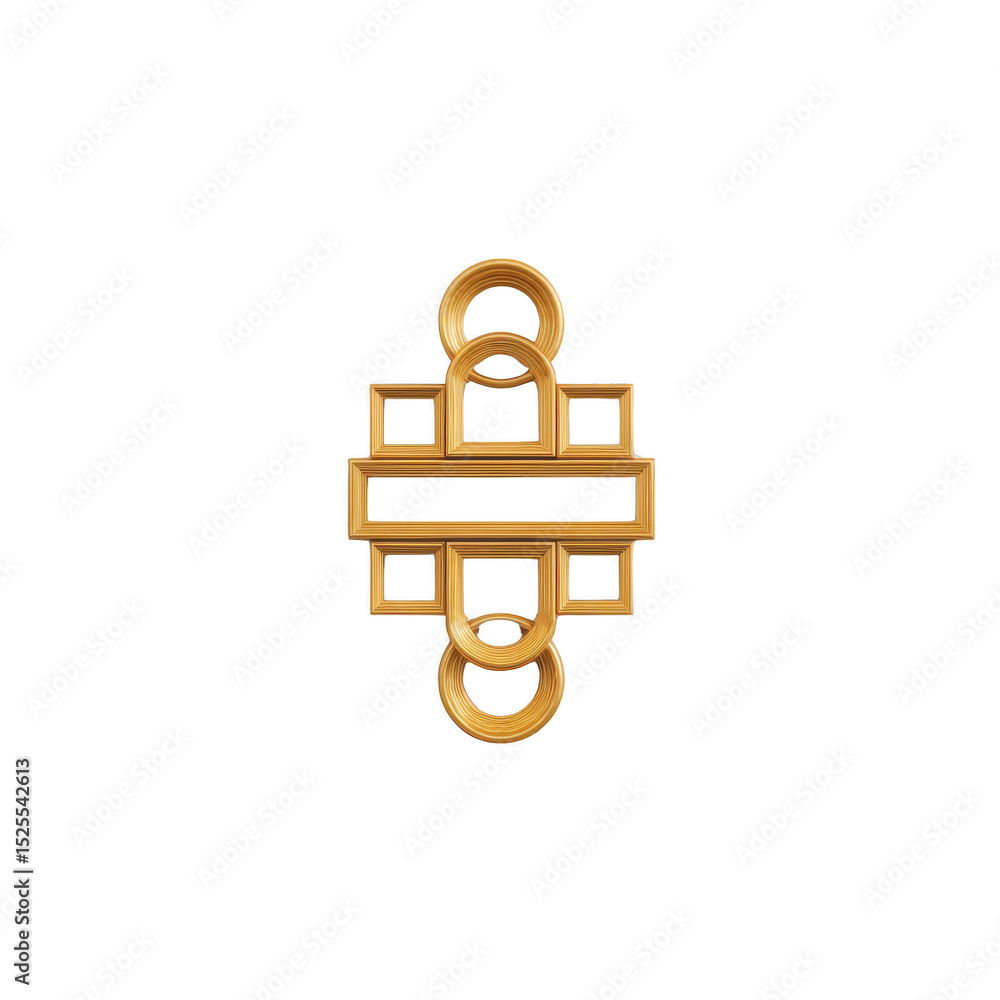 Poster gold geometric pendant with symmetrical design featuring circles and rectangles, creating elegant an