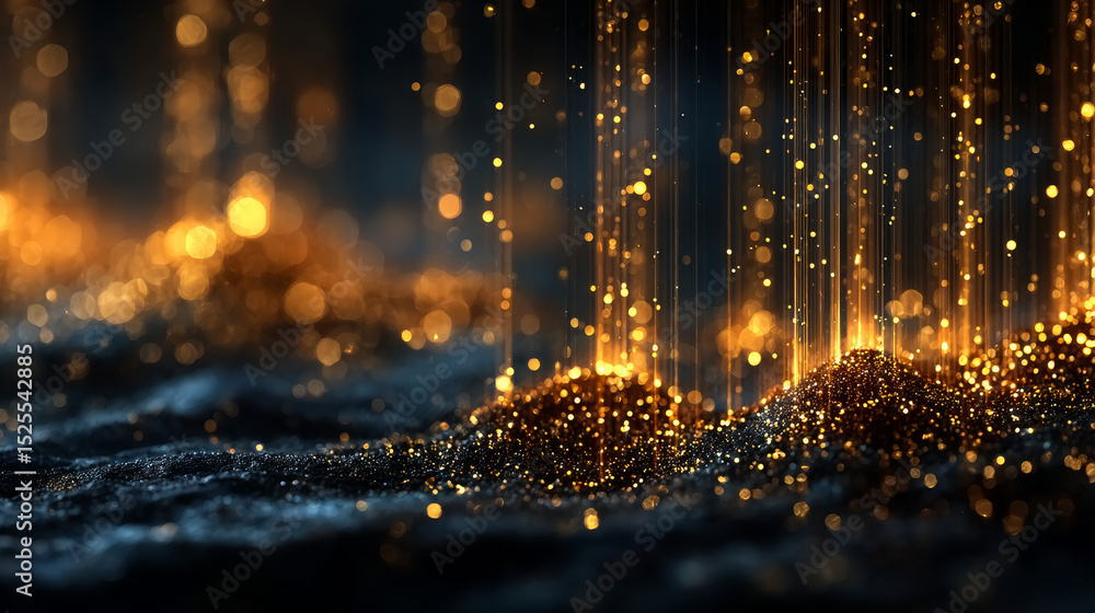 Aufkleber black luxury background with vertical gold flare light lines with sparkles, particle and glow effect