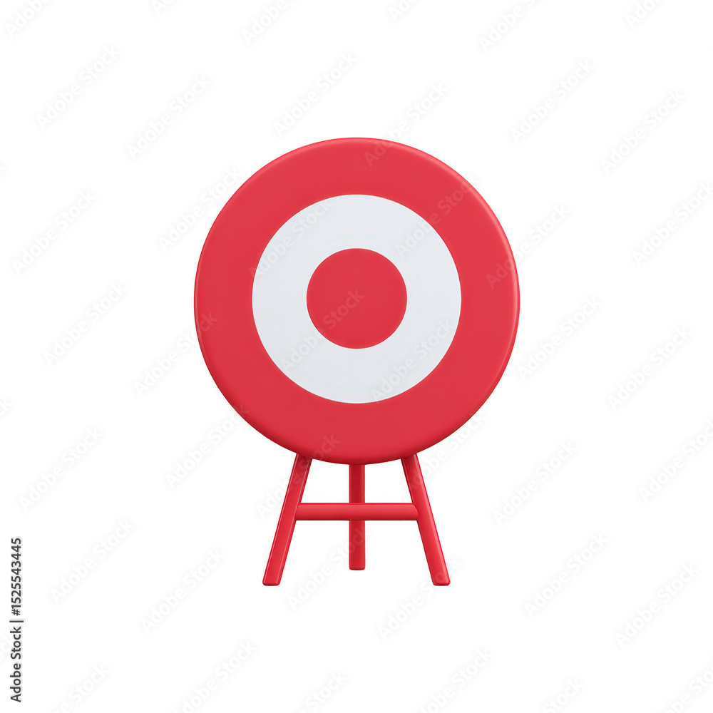 Poster red and white target sign stands on small easel, featuring bold circular design. vibrant colors and 