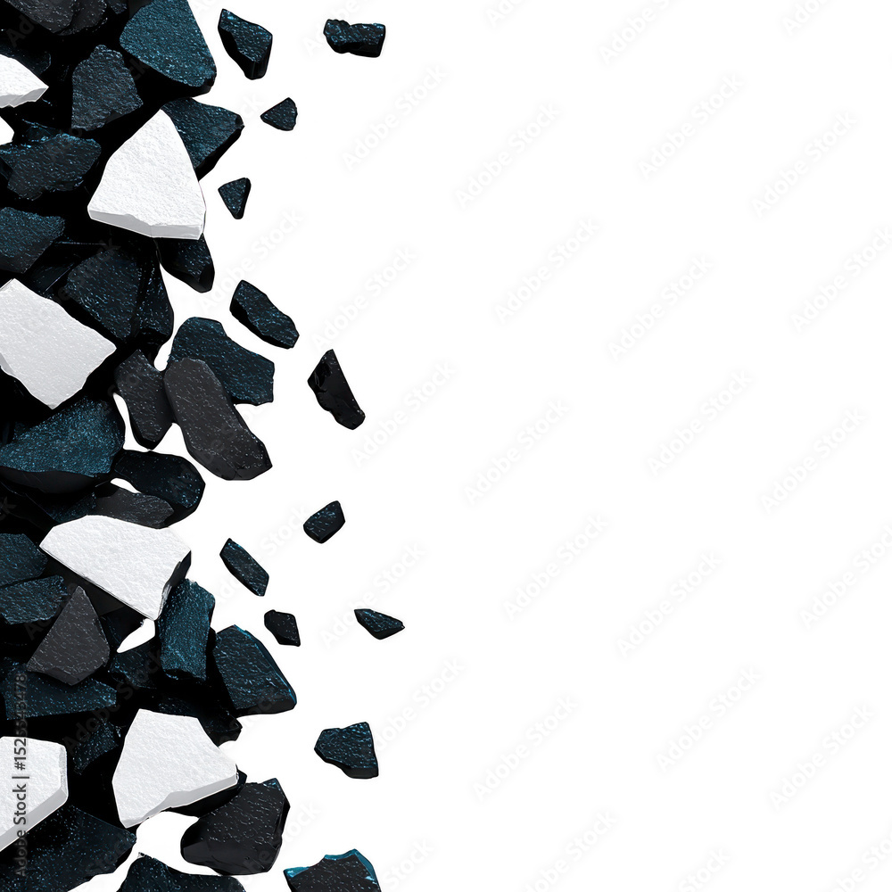 Poster textured abstract background featuring scattered white and dark geometric shapes on black surface, c