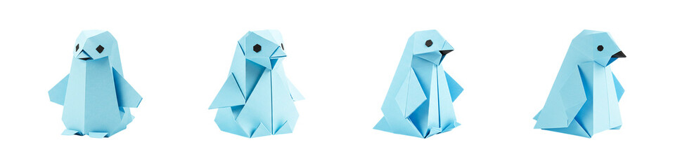 Delightful quartet of origami penguins a playful craft project bringing simple joy with clean crisp