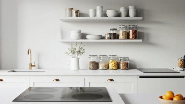 Eco-conscious kitchen design with compost bin and zero-waste setup, ultra HD, clean look