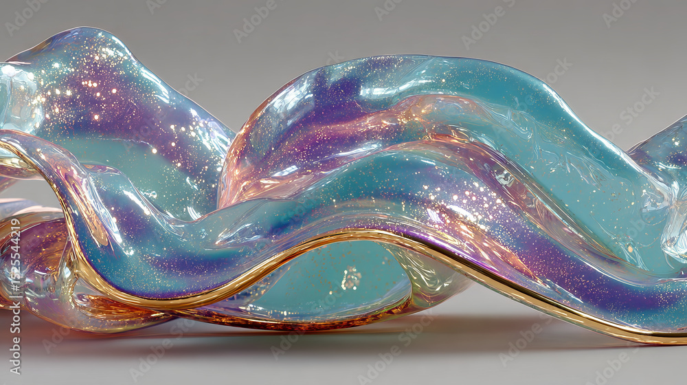 Poster abstract liquid glass transparent ribbon. realistic vector illustration of blue and purple spectrum 