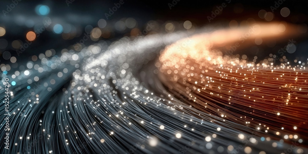 Poster fiber optic cables glowing with data streams, illustrating connectivity and technological advancemen