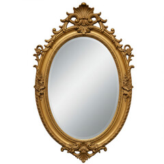 Ornate gold oval mirror frame isolated on white background