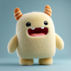A joyful, pastel yellow cartoon monster with soft fur and big eyes, standing happily.