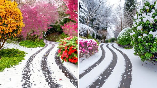  peaceful country road with colorful flowerr 