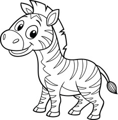 Fototapeta premium A cute zebra smiles vector drawing for coloring book
