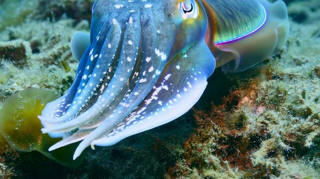 Colorful cuttlefish on ocean floor &ndash; vibrant marine wildlife close-up
