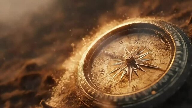 Vintage compass in dramatic fire effect