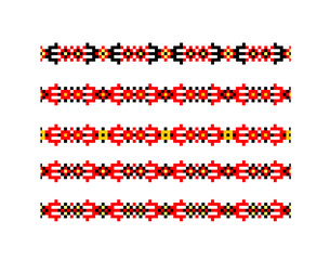Set of traditional Ukrainian embroidery ethnic seamless borders ornament vyshyvanka for decorating clothes, bags, accessories. Part 1