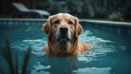 Golden retriever in swimming pool during daytime