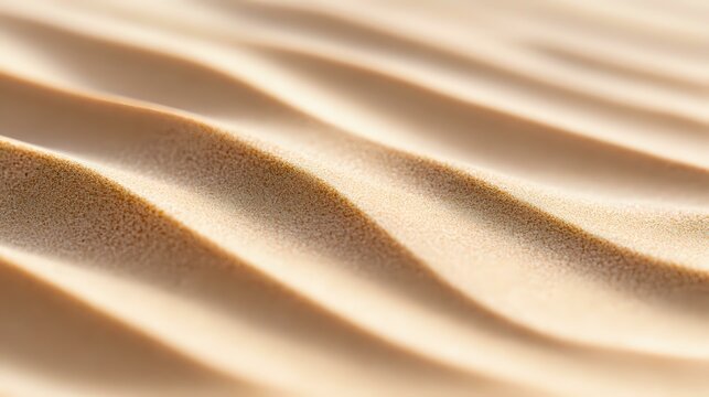 Smooth beige waves of sand create gentle rippling pattern with soft shadows and highlights, abstract natural desert landscape background for luxury design projects.