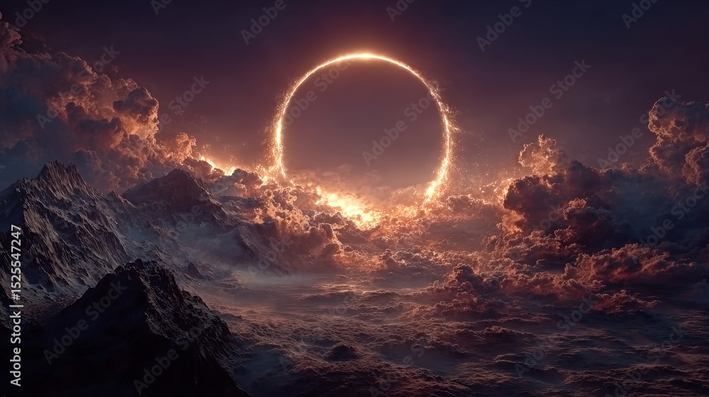 Canvas Prints solar eclipse light ring. moon flare glow in space effect. total lunar phase with neon planet edge s