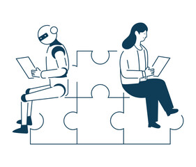 Concept with Puzzle Pieces and AI Robot