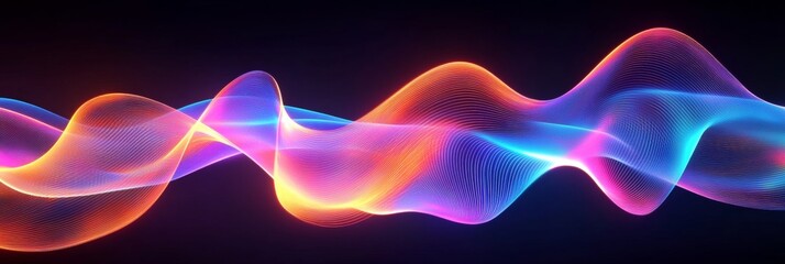 Colorful, dynamic neon light waves creating a fluid digital art effect.