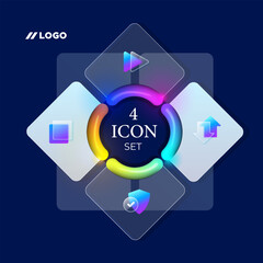 Modern 3D Neon Gradient Icon Set with Circular Interface Elements, Glossy UI Symbols, and Futuristic Color Effects for Apps, Dashboards, Presentations, and Digital Interface Design