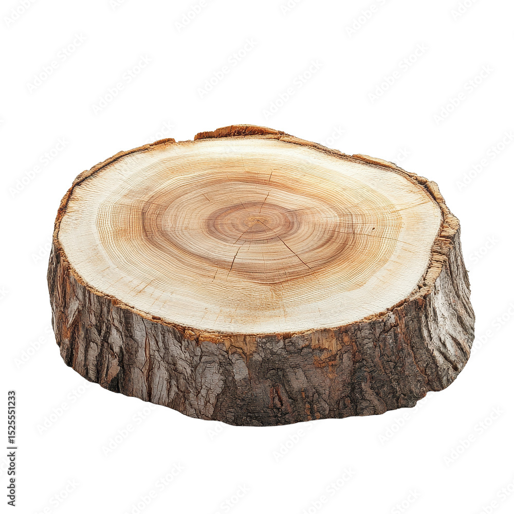 Poster tree stump slice isolated on transparent background showcasing natural wood grain and texture detail