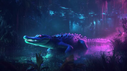Neon Nights Gator: A Cyberpunk Swamp Encounter