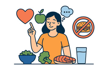 The girl prioritizes her well-being by choosing her favorite food, illustrating a mindful approach to eating