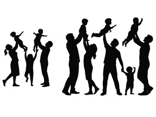 set of silhouette of mothers and fathers having fun with their children, vector illustration