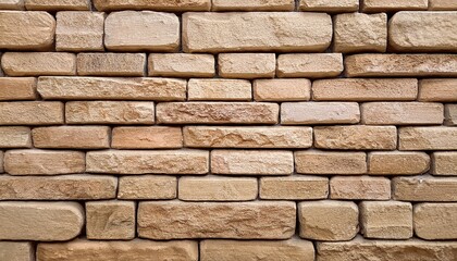 Fototapeta premium close up of a stacked brick stone wall beige textured surface stylish architecture construction brickwork pattern texture or wallpaper of modern brown brickwall surface