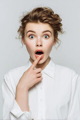 Surprised Young Woman with Open Mouth and Wide Eyes.