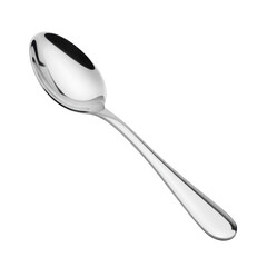 Polished stainless steel tablespoon, pristine and perfectly clean with a smooth reflective surface, on a seamless transparent background with shadowless studio lighting, commercial product photography