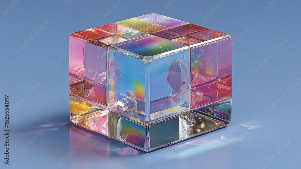 Aufkleber 3d holographic cube shape abstract vector graphic isolated on transparent background. gradient geome