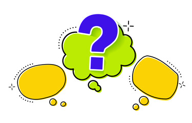 A square with Circle, question marks. And the answers to them. The concept of frequently asked questions. green, 
 yellow, blue. Online support web page. vector illustration.