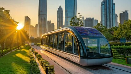 Solar-powered urban transport in a modern city setting