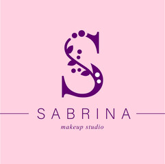 Logo, capital letter S. Monogram of Botanical Minimalistic, Initial. with Organic Plant Elements. Vector design. for tattoo studio