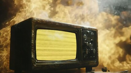 Vintage television in flames - Powered by Adobe
