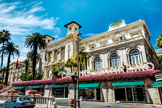 San Remo, Italy &ndash; July 10, 2014: Streetscapes in San Remo along the Ligurian Sea

