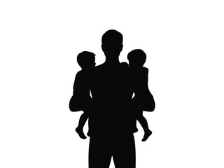 silhouette of father carrying child, vector illustration isolated on white background