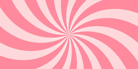 Candy color sunburst background. Abstract pink cream sunbeams design wallpaper. Colorful spinning lines for template, banner, poster, flyer. Sweet rotating cartoon swirl or whirlpool.