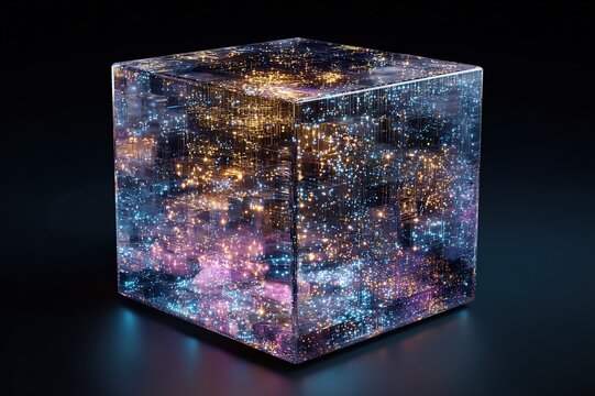 Abstract Glowing Cube Network Data Connection Technology