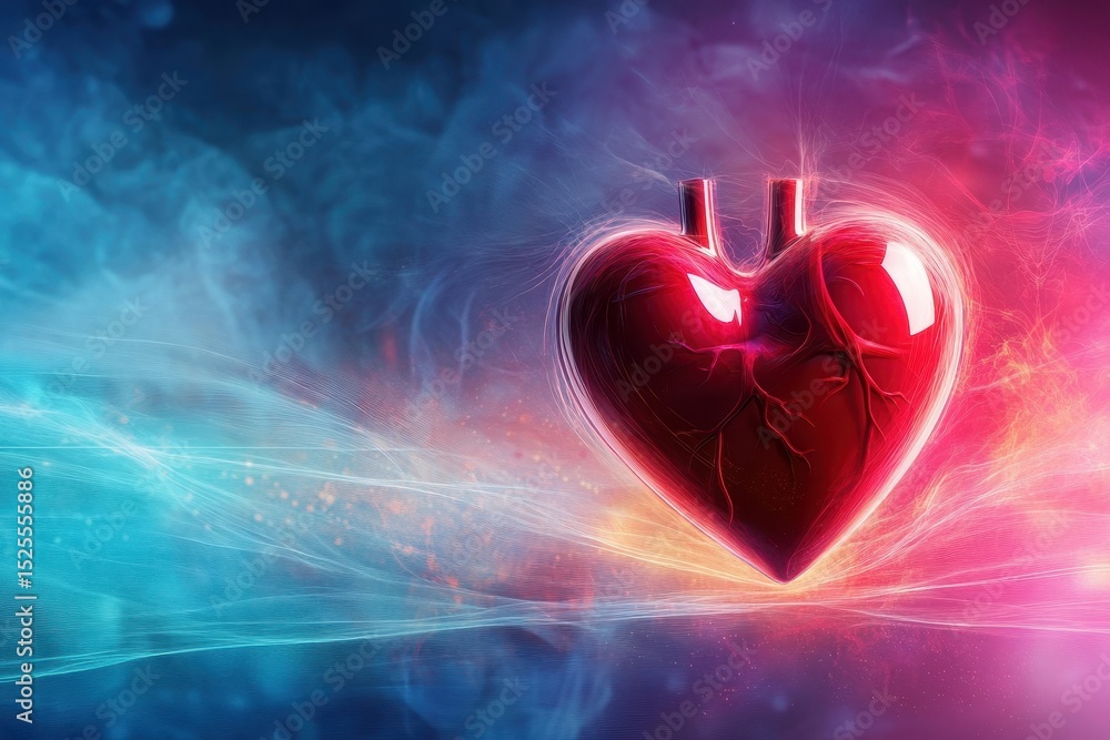 Aufkleber heart movement surrounded by vibrant abstract light in a dynamic setting, heart movement with abstra