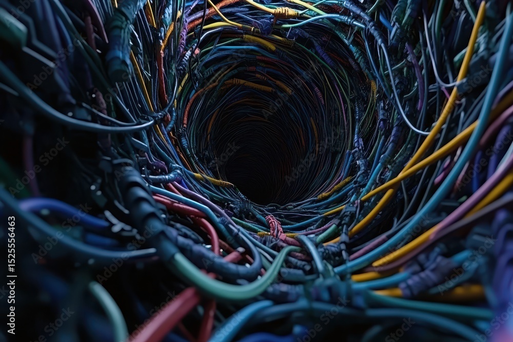 Leinwandbilder zooming into a swirling mass of colorful wires creating a mesmerizing tunnel effect in cgi, camera z