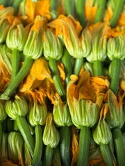 Fresh Zucchini Blossoms at Farmers Market


