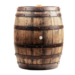 Fototapeta premium Wooden oak barrel isolated on Transparent background showcasing craftsmanship and rustic charm, Wooden oak barrel isolated on PNG background