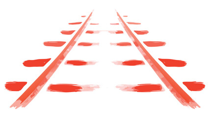 Red painted railway tracks receding into the distance on a white background creating a sense of perspective